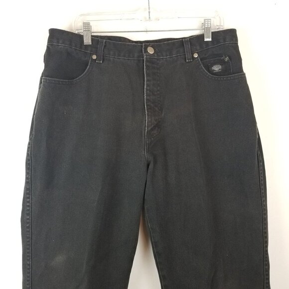 Vintage Harley Davidson Jeans 35x 30 Straight Leg Black Distressed Y2K Biker - Picture 6 of 9